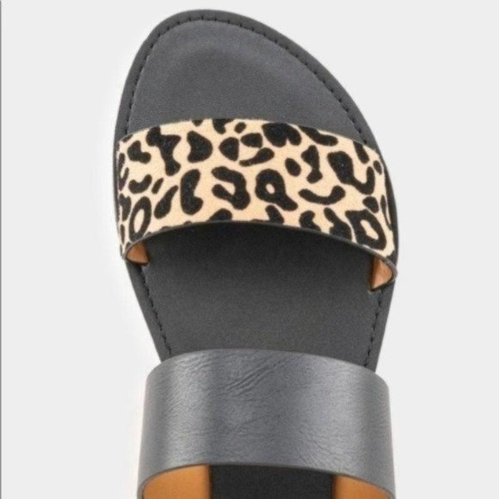 Black leopard double band slip on sandals leather - Picture 9 of 9